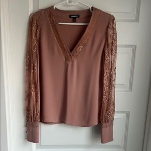 Express Women's Blouse with Lace Sleeves - Mauve